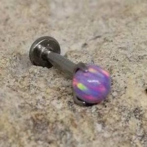3mm Light Purple Opal Prong Titanium Internally Threaded Flat Back Stud | 1.2mm (16g) | Lip Medusa Piercing Bar | Tragus Conch Helix Earring