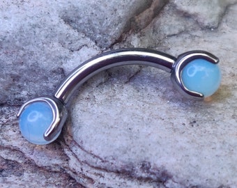 Pietra di luna incastonata a griffe / Bilanciere curvo in titanio con filettatura interna da 1,2 mm (16 g) / Piercing Rook, sopracciglio, anti-trago / Venditore nel Regno Unito