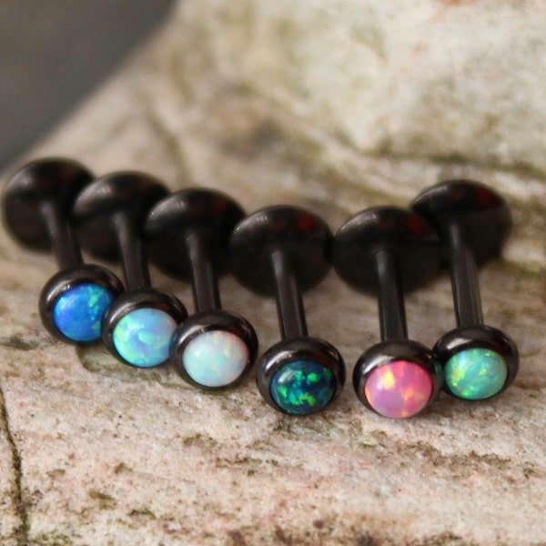 4mm Fire Opal Black Labret Stud - 1.2mm Gauge - suitable for lip, tragus, helix etc - UK Seller