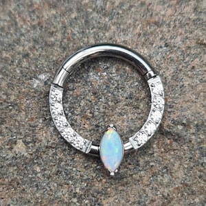 Crystal Edged Titanium and Opalescent Hinged Piercing Clicker Ring - UK Seller - suitable for septum helix tragus, cartilage, daith