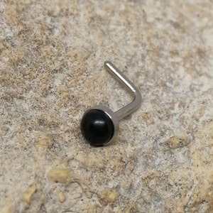 Piercing nasale in acciaio chirurgico a forma di L con pietra di agata nera da 3,5 mm - Venditore nel Regno Unito