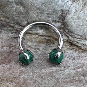 Malachite | 1.2mm (16g) Internally Threaded Titanium Circular Barbell Horseshoe | Septum Hoop Daith Helix Earring Piercing Ring | UK Seller