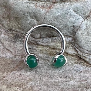 Green Jade | 1.2mm (16g) Internally Threaded Titanium Circular Barbell Horseshoe | Septum Hoop Daith Helix Earring Piercing Ring | UK Seller