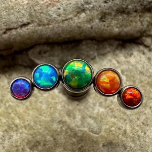 Rainbow Fire Opal Arc Cluster Titanium Piercing Stud | 1.2mm 16g | Flat Back Labret | Ear Cartilage Conch Helix Tragus Jewelry | UK Seller