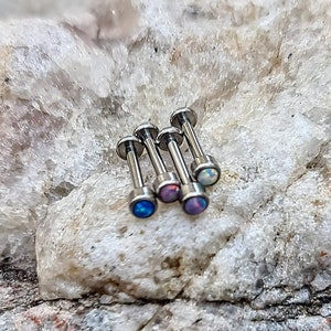 Thick Top Opal Titanium Labret Stud | 1.2mm (16g) Gauge | Lip Tragus Helix Conch Piercing Earring Flat Back Ring | UK Seller