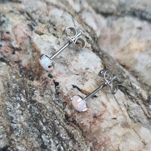 Butterfly Backed Opal Disk Surgical Steel Ear Rings - UK Seller