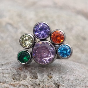 Large Rainbow CZ Crystal Cluster | Titanium Internally Threaded Flat Back Labret Stud | 1.2mm (16g) | Ear Cartilage Conch Helix Earring