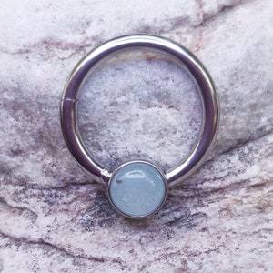 Aquamarine | 1.2mm (16g) Clicker Hinged Piercing Ring | Semi Precious Stone Implant Grade Titanium | For Septum Ear Daith Helix | UK Seller