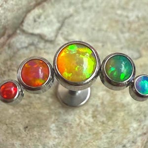 Rainbow Fire Opal Arc Cluster Titanium Piercing Stud | 1.2mm 16g | Flat Back Labret | Ear Cartilage Conch Helix Tragus Jewelry | UK Seller