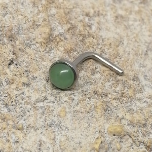 Aventurine 3.5mm Stone  L-Shape Surgical Steel Nose Stud - UK Seller