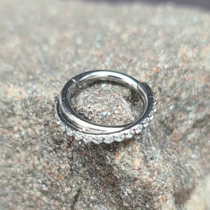Twisted Rings Crystal CZ Band | Hinged Segment Clicker Hoop | Implant Grade Titanium | Conch Daith Helix Septum Ring Piercing | UK Seller