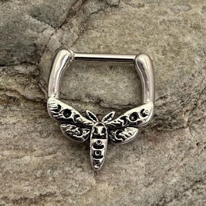 Moth Moon Phases Septum Clicker | 1.2mm (16g) 8mm | Hinged Straight Bar Hoop Ring | Daith Cartilage Helix Piercing Jewellery | UK Seller