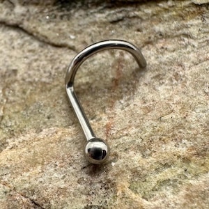 2mm Plain Ball | Implant Grade Titanium | Screw Shape Bend Nose Stud | Body Jewelry Nostril Piercing Ring | 0.8mm 1mm | UK Seller