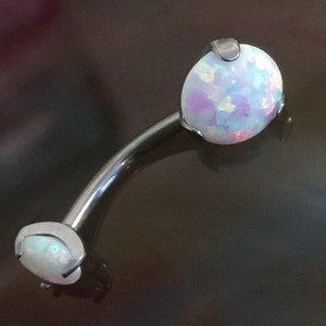 White Fire Opal Prong Set Stones | Internally Threaded Implant Grade Titanium | Belly Bar | Navel Ring | Body Piercing Jewellery | UK Seller