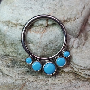 Graduating Semi-Precious Stone Cluster Turquoise Titanium Hinged Segment Clicker Ring - UK Seller - Ear, Daith, Septum, Nose etc Piercings