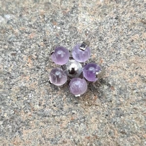 Amethyst Flower Prong Titanium Internally Threaded Labret Stud - 1.2mm - suitable for lip, tragus, helix , cartilage etc - UK Seller