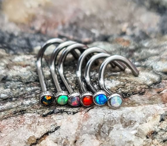 Bezel Set Fire Opal Implant Grade Titanium Nostril Screw