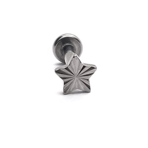 Tiny Textured Star | Titanium Flat Back Labret Stud Earring | 1.2mm (16g) Gauge | Tragus Ear Cartilage Lip Helix Piercings | UK Seller