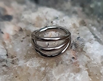 Titanium Triple Banded Stacked Hinged Septum Clicker Ring - UK Seller