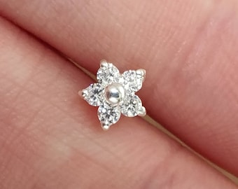 Sparkly CZ Crystal Flower Cluster Sterling Silver Cartilage/Helix Ear Barbell Earring Stud