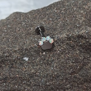 Cute Fire Opal Paw Print Cartilage/Helix Ear Barbell Earring Stud animal pet pawprint cat dog puppy kitten