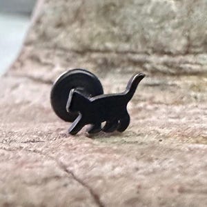 Tiny Black Cat Halloween | Surgical Steel Internally Threaded Flat Back Stud | 1.2mm (16g) | Helix Tragus Conch Ear Piercings | UK Seller