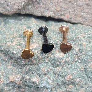 Surgical Steel Heart PVD Labret Stud - 1.2mm Gauge - suitable for lip, tragus, helix etc - UK Seller