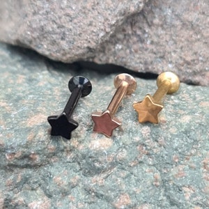 Surgical Steel Star PVD Labret Stud | 1.2mm (16g) Gauge Bar | suitable for lip, tragus, helix, ear cartilage piercings | UK Seller