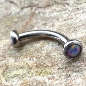 Doppel Lila Opal 1.2 mm (16g) Vertikales Labret Piercing 6-12 mm | Innengefädelt | Titan Curved Barbell | UK Verkäufer