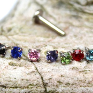 3mm Crystal Prong Set Labret Stud - 1.2mm Gauge - suitable for lip, tragus, helix etc - UK Seller