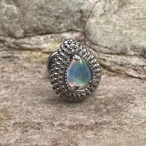 Millgrain Tear Drop Beaded Fire Opal Titanium Piercing Stud | 1.2mm Gauge | Flat Back Labret | tragus helix conch ear cartilage | UK Seller