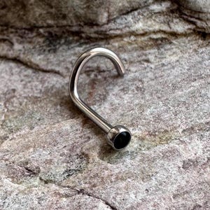 2 mm Ágata Negra | Pedra Semipreciosa | Parafuso de Nariz em Aço Cirúrgico | Anel de Joia para Piercing Corporal | Calibre 0,8 mm 1 mm | Vendedor do Reino Unido