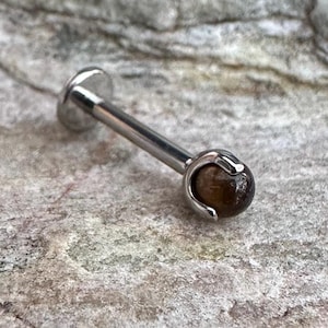 Pietra occhio di tigre / 1,2 mm 16 g titanio perno posteriore piatto / Medusa Labret Helix Cartilagine Conch Tragus Orecchino / Piercing Gioielli / Venditore Regno Unito