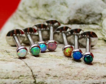 3mm Fire Opal Micro Labret Stud | 1.2mm Gauge (16g) | Suitable for Lip, Helix, Ear Cartilage, Tragus, Conch & Other Piercings | UK Seller