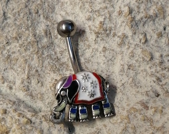 Cute Colourful Enamel Elephant Non-Dangle Belly Bar - UK Seller