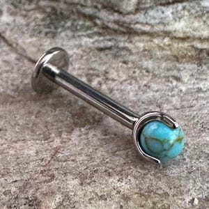 Turquoise Stone | 1.2mm 16g Titanium Flat Back Stud | Medusa Labret Helix Cartilage Conch Tragus Earring | Piercing Jewelry | UK Seller