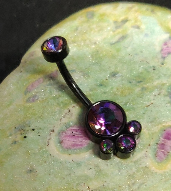 316L Surgical Steel Internally Threaded Purple CZ Belly Ring 316L Surgical Steel Internally Threaded Purple CZ Belly Ring