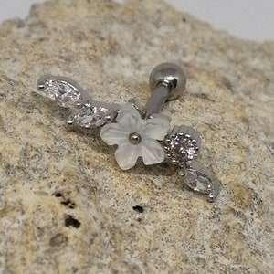 Crystal and Pearl Flower Cartilage/Helix Ear Barbell Earring Stud