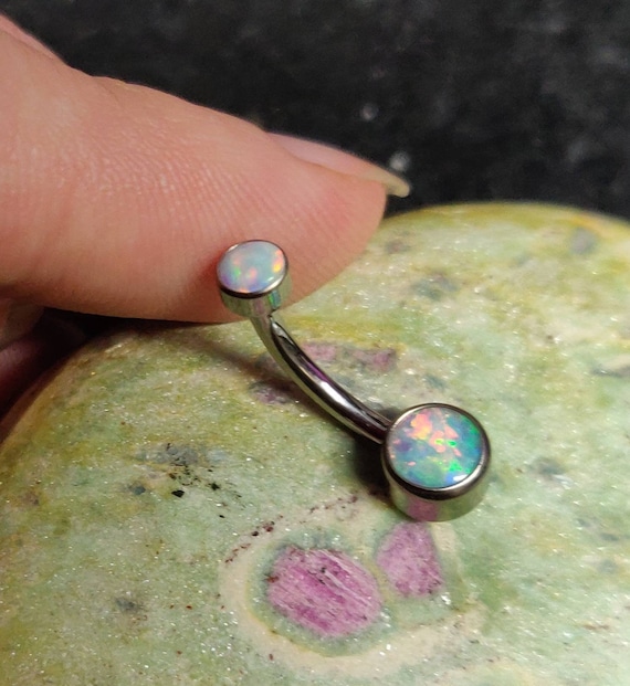 Internally Threaded Grade Titanium Bezel White Opal Belly Ring Internally Threaded Grade Titanium Bezel White Opal Belly Ring