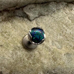 4mm Black Fire Opal | 1.2mm 16g Titanium Flat Back Stud | Medusa Labret Helix Cartilage Conch Tragus Earring | Piercing Jewelry | UK Seller