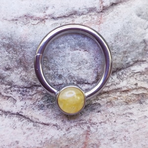 Citrine | 1.2mm (16g) Clicker Hinged Piercing Ring | Semi Precious Stone Implant Grade Titanium | For Septum Ear Daith Helix | UK Seller