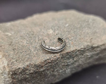 Thin Feather Sterling Silver Ear Cuff Ring - No Piercing Required - UK Seller