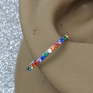 Pave Rainbow Cz Crystal Titanium Clicker | Conch Piercing | Sleeper Hinged Earring | Body Jewellery | 1.2mm (16g) | UK Seller