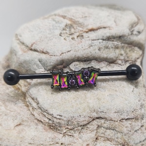 Mystic Topaz CZ Abstract Baguette Crystals | Scaffold/Industrial Piercing Barbell | UK Seller | Ear Piercing Bar | Body Piercing Jewelry