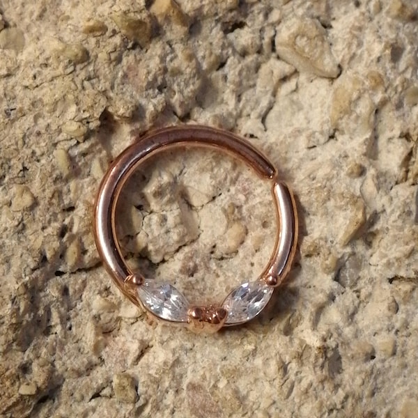 Kristall Double Gem Rose Gold Plättchen Chirurgenstahl Naht Ring - UK Verkäufer - Ohr, Daith, Septum etc Piercings