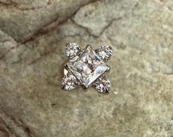 Square CZ Crystal Cluster | 1.2mm 16g | F-136 Titanium Flat Back Stud | Philtrum Labret Helix Cartilage Conch Earring Piercing Jewelry