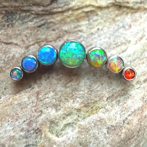 Regnbågsfärgad eldopalkluster med 7 färger | Titanpiercingöring | 1,2 mm 16 g | Platt labret | Öronbrosk, conch helix-smycken