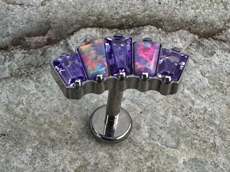 パープルファイアオパール＆CZクラスター｜インプラントグレードチタン