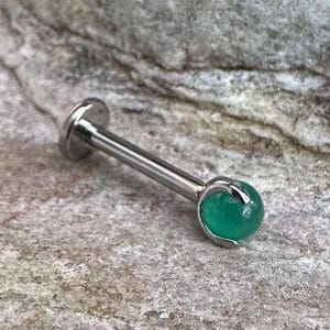 Green Jade Stone | 1.2mm 16g Titanium Flat Back Stud | Medusa Labret Helix Cartilage Conch Tragus Earring | Piercing Jewelry | UK Seller