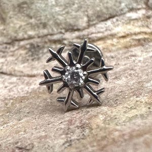 Snowflake Titanium Piercing Stud | 1.2mm Gauge | Flat Back Labret for tragus helix conch ear cartilage | UK Seller | Christmas Gift